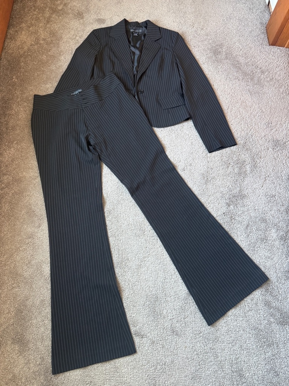 Body Central Pinstripe Blazer Pants Suit Set Black SIZE S Career Chic